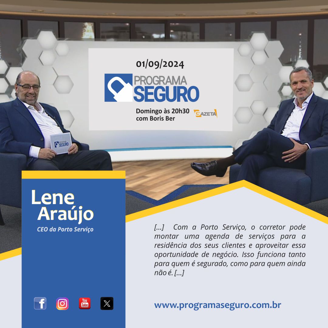 programaseguro's tweet image. Olá amigos!
Mais um convidado especial no Programa Seguro deste domingo: Boris Ber conversa com Lene Araújo - CEO da Porto Serviço.
Mais uma entrevista imperdível!
Anote na sua agenda, assista! Atualize-se!