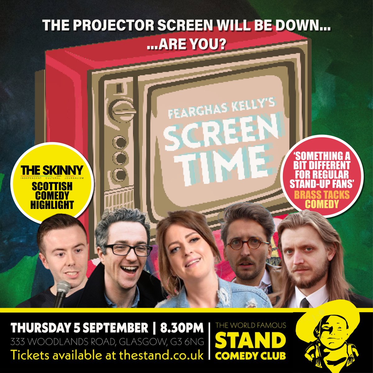 🚂 Well, the midnight train to Fringe 2025 has gotta start chuggin sometime...

SCREEN TIME IS BACK @STANDGLASGOW THURSDAY 5 SEPT

📺 @Susan_Riddell_ 
'Formidable...fearless' (Wee Review)
📺 <a href="/jaggasild/">John Aggasild</a>
'Master storyteller' (A Rich Comic Life)
📺 <a href="/RoryMSpence/">Rory M. Spence</a> 
📺 <a href="/Pierce_Higgins_/">Pierce Higgins 🏴󠁧󠁢󠁳󠁣󠁴󠁿🇯🇲</a>