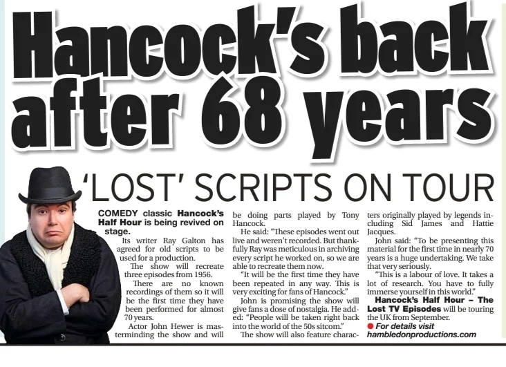Hancock is back in the headlines! 

Can't wait to be bringing this to a whopping 40 venues across the UK. 
#HancocksHalfHour