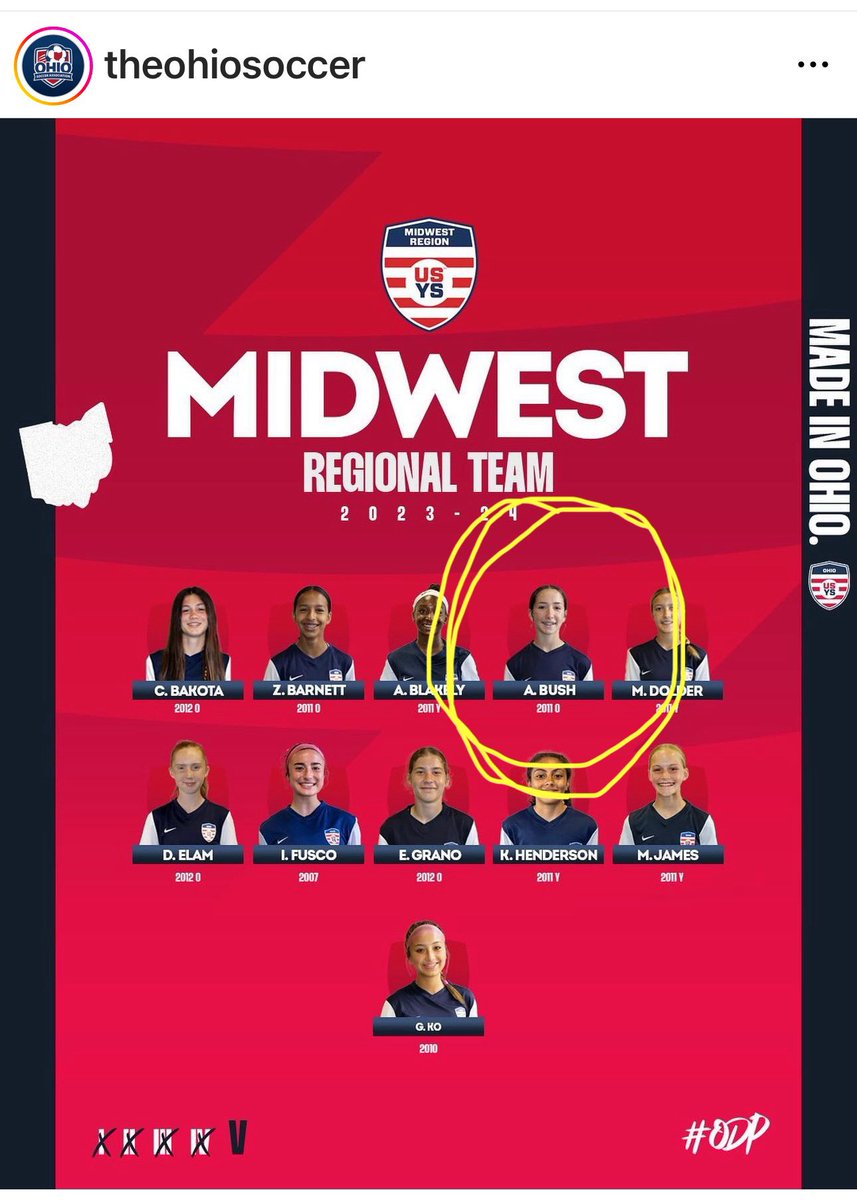 RHS_lady_soccer's tweet photo. Hey, we know her!  Congratulations Ava Bush on representing the Midwest Regional Team! 🐏⚽️🐏 @kjlockaby @RossRamsXC @RossRamsAD @Ross_Local https://t.co/hBcMY8WRU9