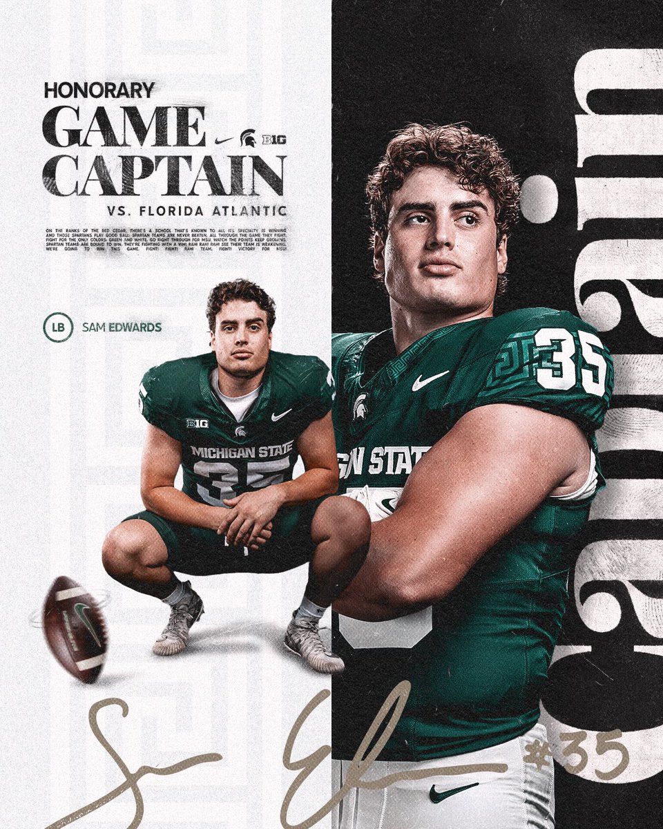 MSU_Football's tweet photo. our first honorary game captain of the year 🫡 https://t.co/Omte0MwonP