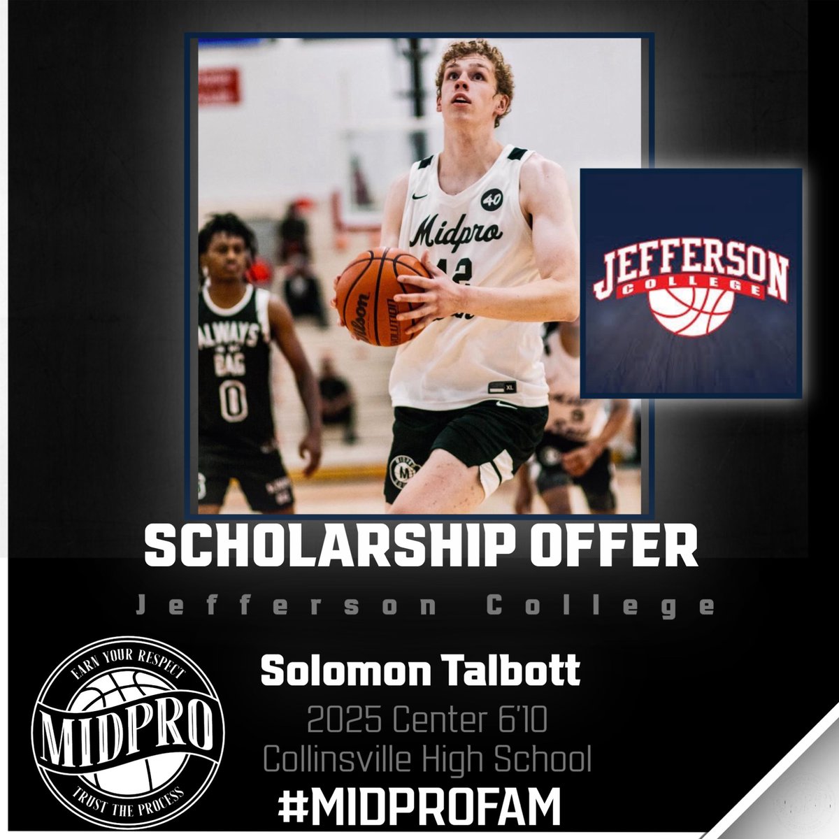 2025 G 6’0 Herb Martin, 2025 F 6’7 Matt Guthrie, 2025  C 6’10 Solomon Talbott has received a scholarship from Jefferson College (JUCO). 
<a href="/TherealHerb3/">Herb Martin</a> <a href="/MattGuthrie44/">Matthew Guthrie</a> <a href="/SolomonTalbott/">Solomon Talbott</a> 

#MidProFam #ThisIsWhatWeDo #TrustTheProcess #EarnYourRespect