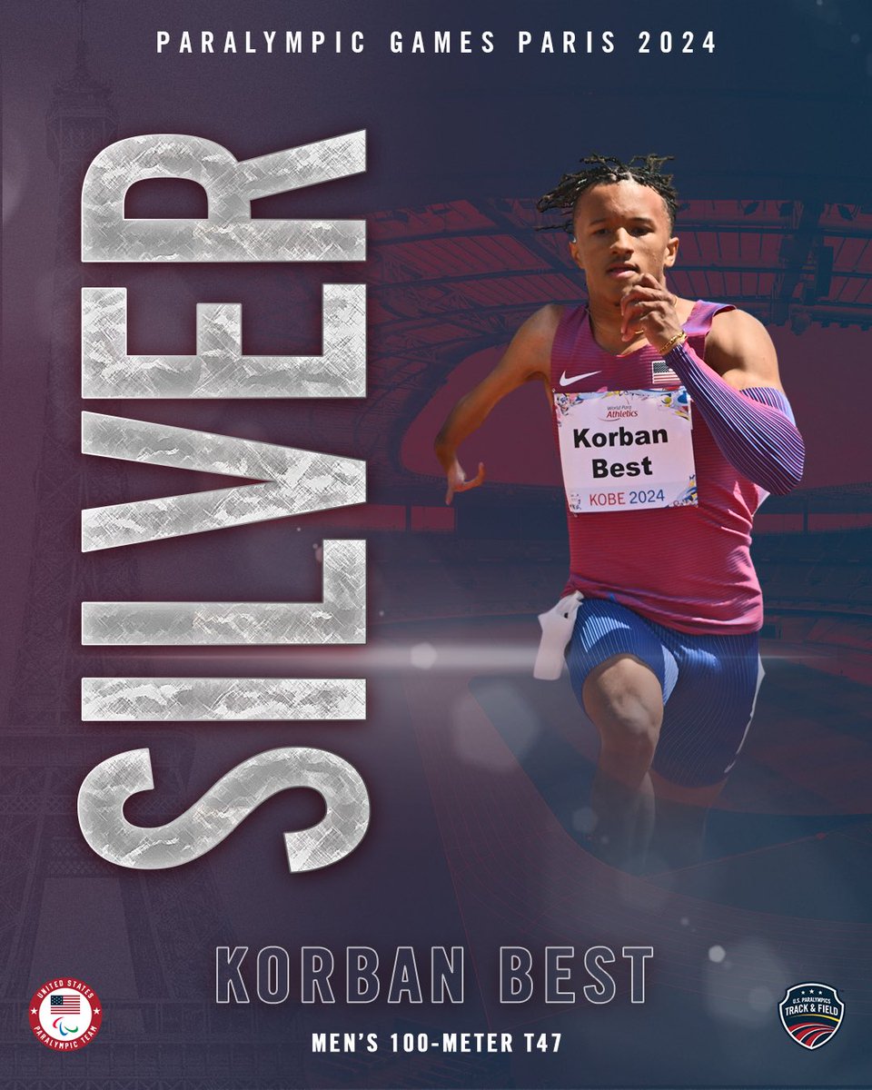 Best of the best 🥈

Korban Best snags silver in the men’s 100m T47 for our first track and field medal of Paris 2024! 

#TeamUSA // #ParisParalympics