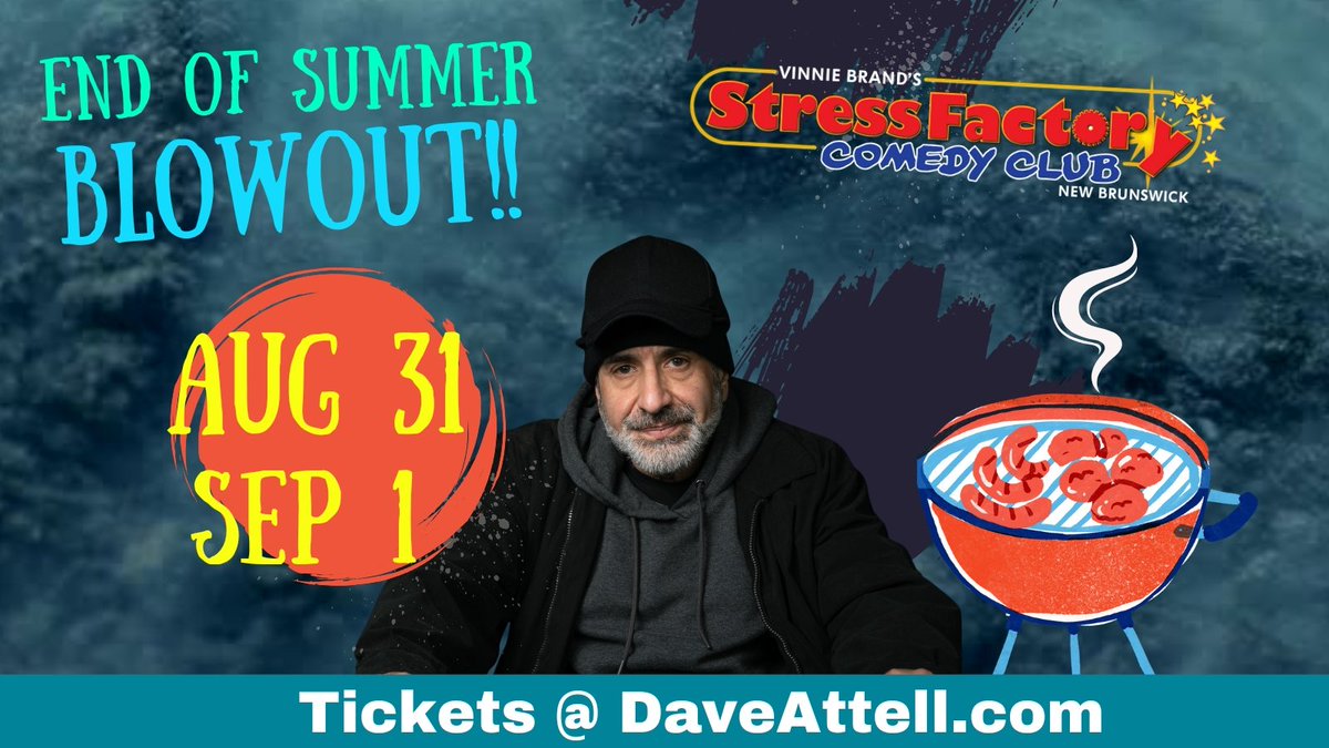 Dave Attell (@attell) on Twitter photo I am having a big summer blowout this weekend at one of my favorite clubs. the <a href="/StressFactoryNJ/">Stress Factory</a>… check it out.. hope to see yah there
Tix: newbrunswick.stressfactory.com/events/96394
#NJ #LaborDayWeekend I am having a big summer blowout this weekend at one of my favorite clubs. the <a href="/StressFactoryNJ/">Stress Factory</a>… check it out.. hope to see yah there
Tix: newbrunswick.stressfactory.com/events/96394
#NJ #LaborDayWeekend