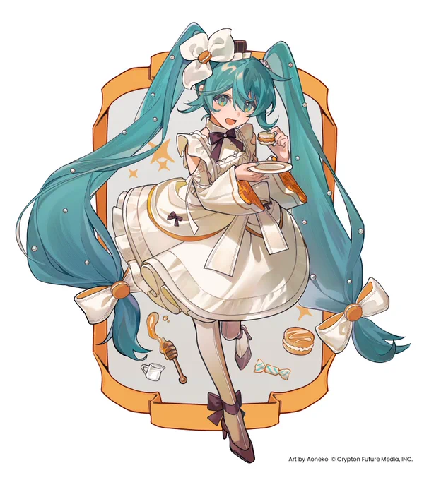 #初音ミクHappy Birthday to Miku! Here are the T-shirt and tote bag illustrations I did for Honey &amp; Butter Macarons' collaboration with cfm last year to celebrate Miku's 16th birthday 