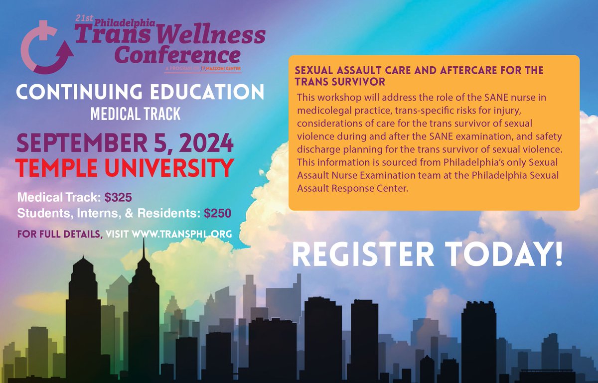 Learn what a SANE nurse is in the Medical Track workshop and how they care for trans survivors during and after examinations. Register today on transphl.org.