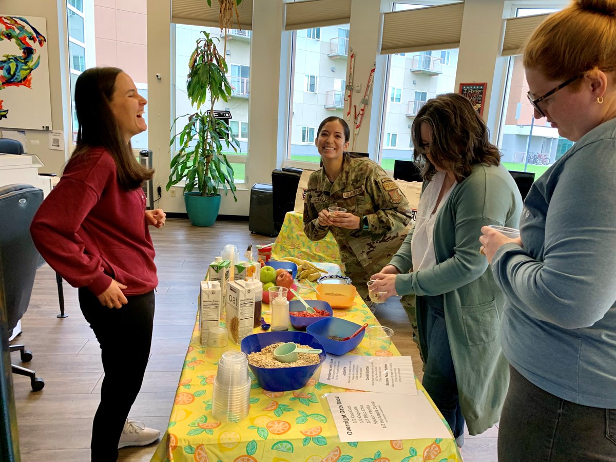 USOAlaska's tweet photo. At this month's Coffee Connections, our amazing spouses had a great time learning how to jumpstart their morning by making overnight oats! There was plenty of laughter as we shared tips and delicious recipe ideas. Thanks to everyone who joined us! 
#forthepeoplewhoserve @The_USO https://t.co/Rou3KksQKt