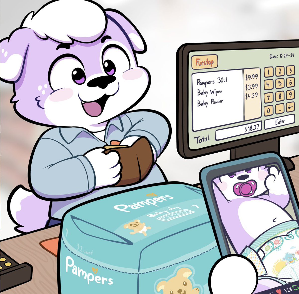 go to buy diapers and the salesman recognizes your twitter!

Hi friends I'm opening this ych for 40Us to pay some bills and medicines for the month, if anyone is interested you can send me a Dm :3!!! thank you very much for the support always 
telegram ch: t.me/skyeemangopup
