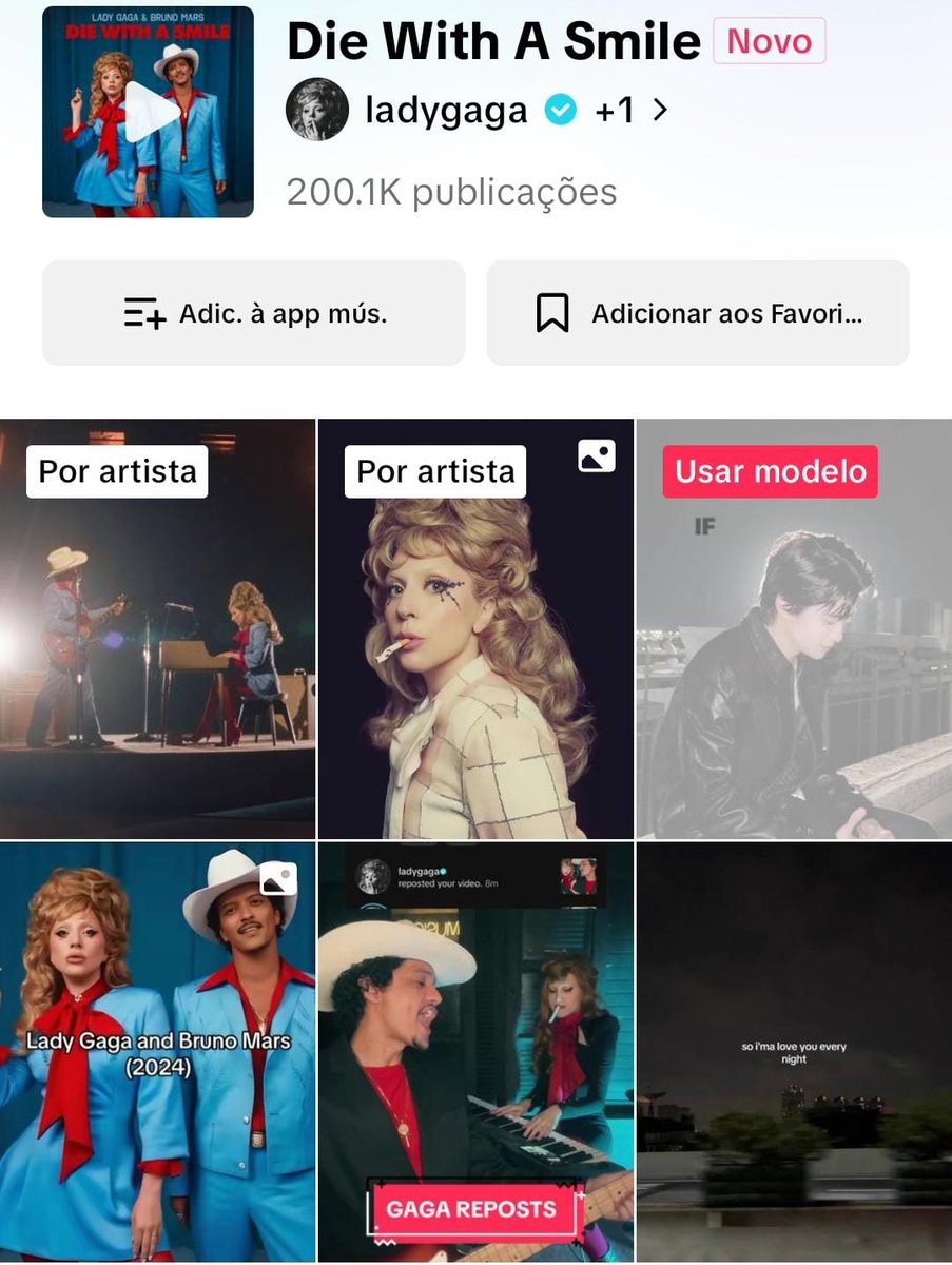 RDTLadyGaga's tweet photo. VIRAL DO MOMENTO! O áudio oficial de "Die With A Smile" alcançou a marca de 200 mil vídeos publicados no TikTok. 💙❤️ 

Um outro áudio não oficial para edit também ultrapassou a marca de 330 mil vídeos, totalizando mais de 530 mil publicações com a canção em apenas duas semanas. https://t.co/A7oyKK6vyB