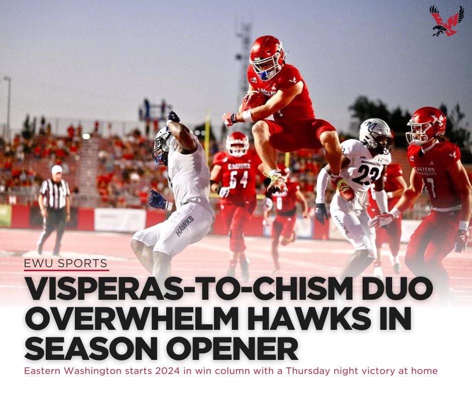 🏆🏈 Season starts with a BANG! 42-27 win over Monmouth. Chism (3 TDs), Visperas (5 TD passes) shine. Defense seals the deal. For more details visit: go.ewu.edu/seasonopener #GoEags #EWUFootball #Win