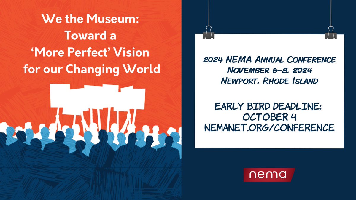 Registration is now open for #NEMA2024! This 3-day conference is stuffed to the gills with insightful sessions and tons of networking! Whether you’re new to museums or a seasoned pro, the NEMA Conference is the place for you! Register: nemanet.org/conference