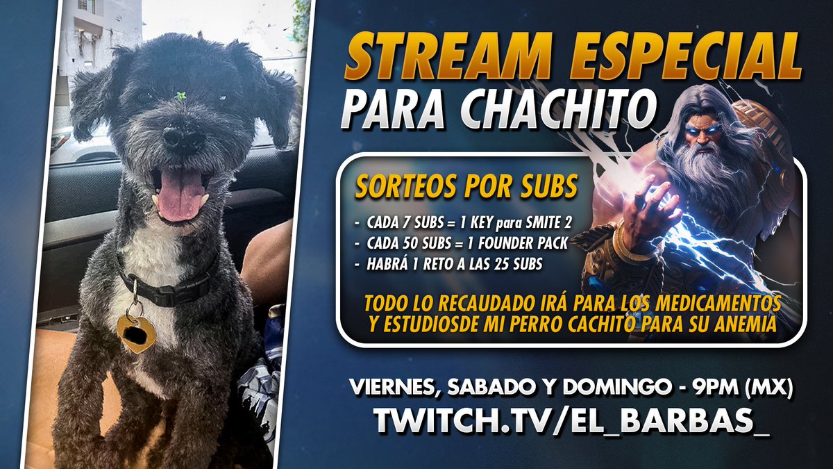 Hoy, mañana y Domingo streams largos de smite 2, para los estudios y medicamentos para Cachito, los espero hoy <a href="/zetabosiors/">Zeta</a> <a href="/AYABUSHA1/">Vinnie</a> <a href="/zDuking/">zDuKing</a> #smite2 <a href="/BernicSmite/">Bernic</a>