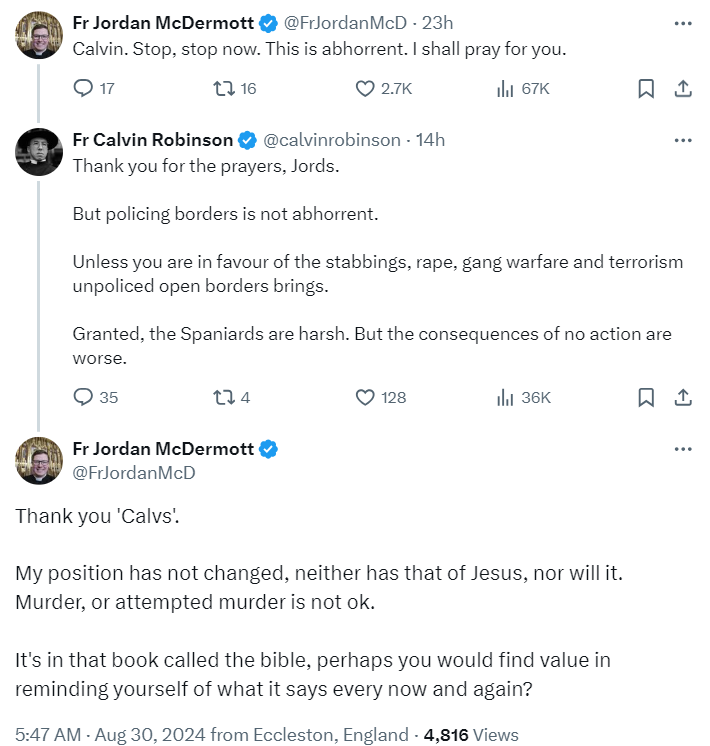 rolandmcs's tweet photo. After Calvin Robinson (soon to be a migrant himself) tweeted how border police should injure or even murder migrants, let's hear it for @FrJordanMcD for standing up to this poison. https://t.co/UmevO0u9Nc