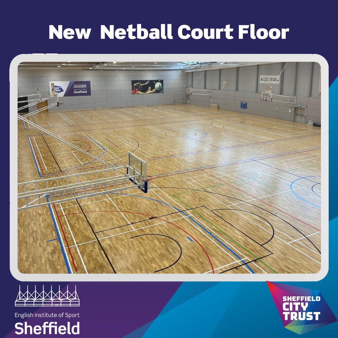 🏐 Exciting news! Our new netball court floor at EIS Sheffield will be ready for you from Monday! 🎉

To keep it in top shape:

No tape 🚫
No black-soled shoes 👟
No dragging equipment 🏋️‍♀️
No hot food/drinks 🚫

Let’s keep it looking great for everyone! 💪