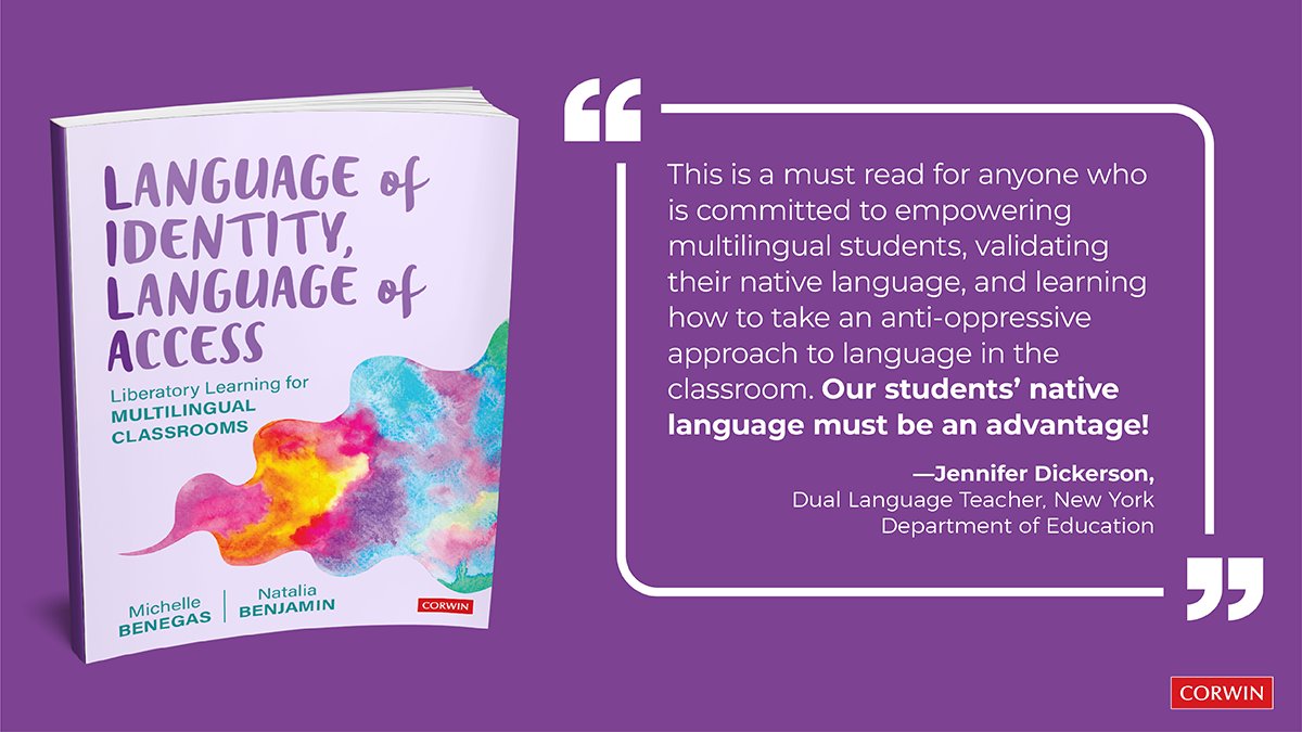 CorwinPress's tweet photo. Language of Identity, Language of Access is a "must read" for ALL educators committed to linguistically sustaining pedagogies and empowering students with linguistic capital for social mobility: https://t.co/uSjBFyCF6s
@NatBenELTeacher #MultilingualLearner #MLs https://t.co/AoQKM6r84w