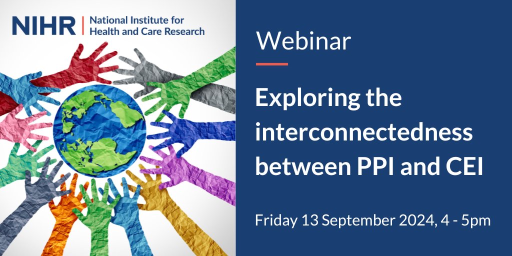 Join us on 📅 Friday 13th September to explore the interconnectedness between Patient and Public Involvement and Engagement (PPIE) and Community Engagement and Involvement (CEI) in global health research.

Sign up to the free webinar ➡️ eventbrite.com/e/nihr-explori…