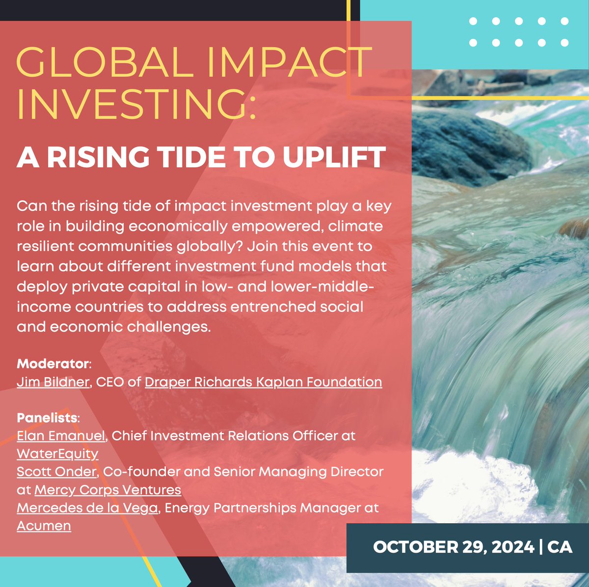 #Event announcement! Join us as we dive into global #impactinvesting. Learn about innovative investment funds models used to tackle social and economic issues. This discussion will be held on October 29th in California, we hope to see you there.

Register through our newsletter!
