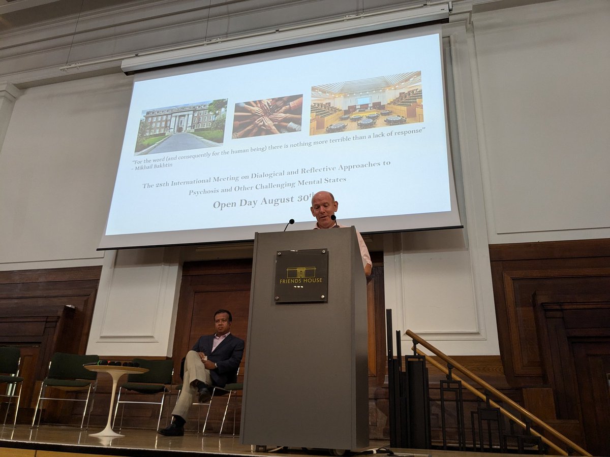 DrGarethJ's tweet photo. The national #OpenDialogue conference opened by @ClaireCNWL and @PCCALAMI .  Great presentations by Jaako Seikkula and  @MindfulRussell .  Bringing compassion, inclusion and humility to the heart of mental health care @CNWLNHS @NELFT https://t.co/oplA5gPPNF