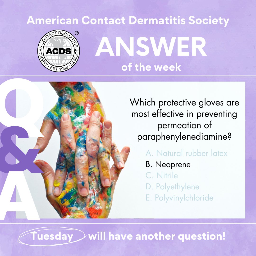 ACDS_Dermatitis's tweet photo. For more information, go to https://t.co/UMMIa9atFb
Did you get it right? Earn CME by completing the Self Assessments in Dermatitis!
#ACDS_Dermatitis #DermatitisJrnl #patchtesting #dermatitis #medtwitter #dermtwitter #aadmember #answeroftheweek https://t.co/Oijd3Hp8SP