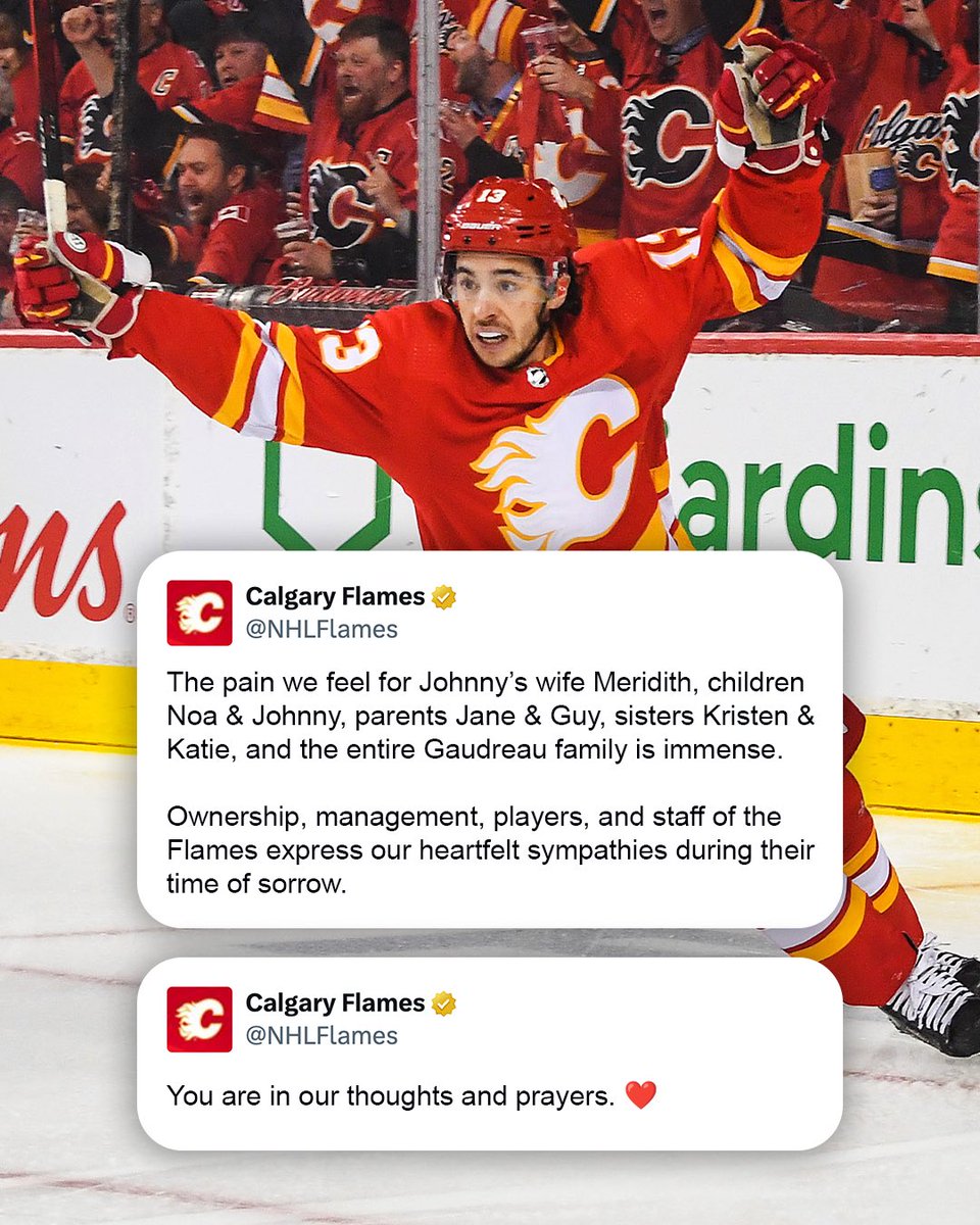 The Calgary Flames share a series of messages following the passing of Johnny and Matthew Gaudreau. 

Johnny played in 602 games for the Flames, recording 609 points.