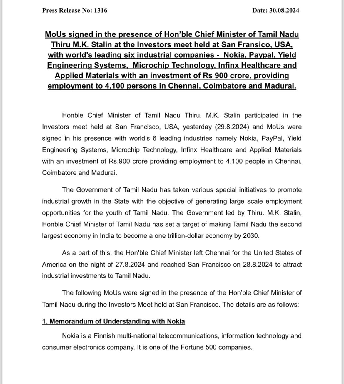 Minister for Industries, GoTN, India on X: &ldquo;#CMStalinInUS 