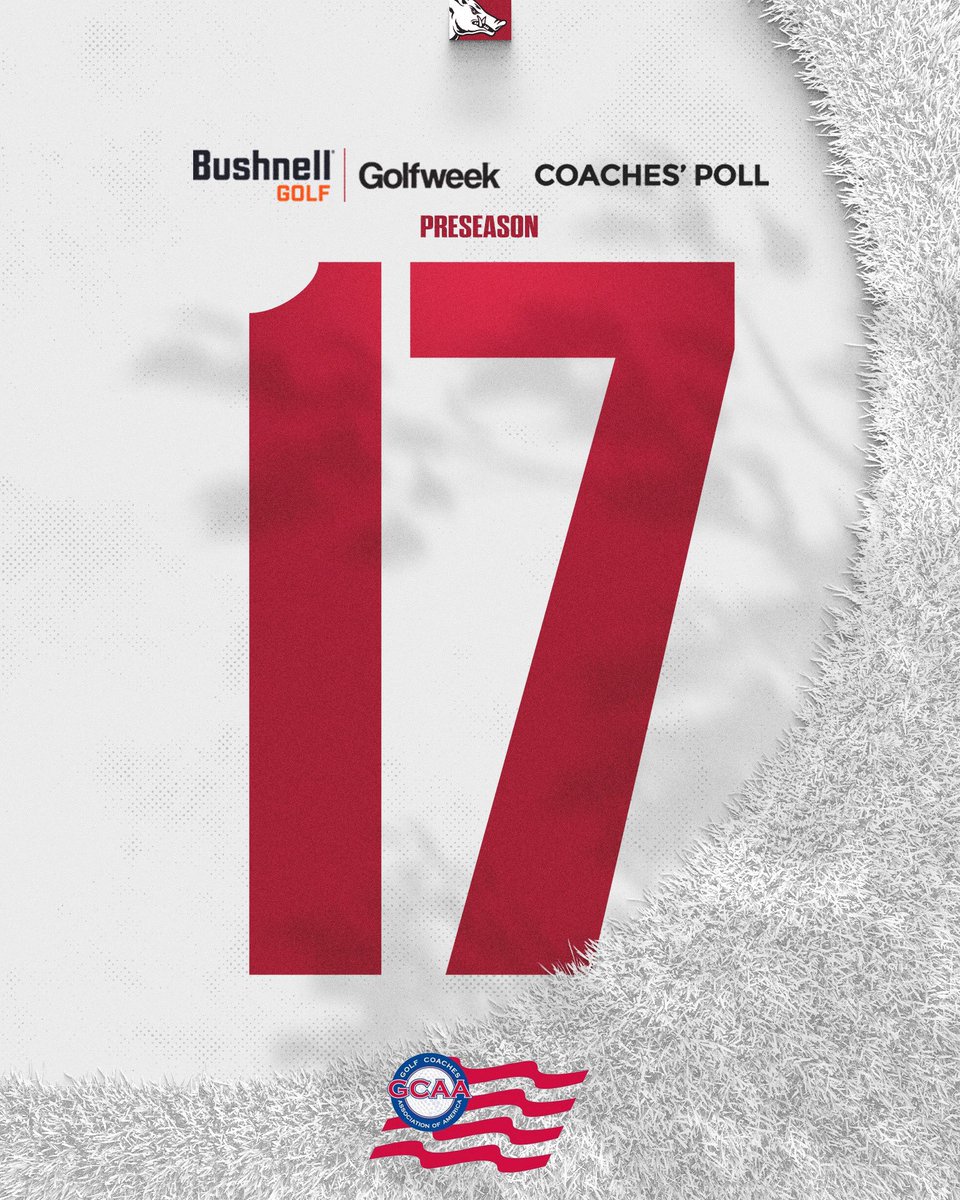 RazorbackMGolf's tweet image. Razorbacks are #17 in the preseason @GolfCoachesAssn Bushnell/Golfweek DI Coaches Poll.
🐗⛳️ #WPS #OneRazorback