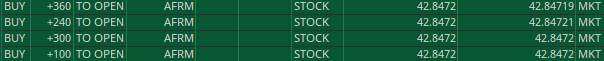 TCMLLC's tweet photo. $AFRM with a minimal #HVCU today has allowed for two good trades for me off the open today. First was through the 3min OR high into the gap day high.
Second trade was after the pullback intraday U turn to re-attack the gap day high. Nothing crazy just a little trade. Took half off into 75% ATR stop to b/e. 92% ATR HOD now another spot to dish some out.
Depends on what you are trying to do. Trade stock volatility or position. The main goal is make money.
Gets over 100% ATR can start to push out more.