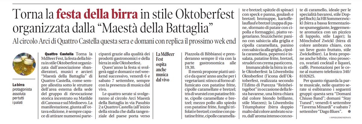 GruppoMdB's tweet photo. Oggi e domani sera, poi di nuovo venerdì 6 e sabato 7 settembre, alla Maestà della Battaglia va in scena la MdBeer Fest. Vi aspettiamo! https://t.co/AdSTRofQMJ