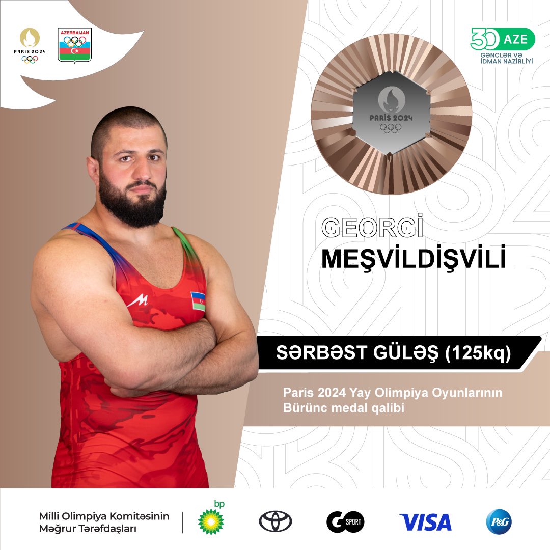 Azərbaycan millisindən növbəti medal! 🇦🇿🤩

Güləşçimiz Georgi Meşvildişvili rəqibi Polşa təmsilçisi Robert Baranı məğlub edərək Paris 2024 Olimpiya Oyunlarında bürünc medal qazandı! 

Georgi Olimpiya tariximizə adını yazdı!

Təbriklər! Fəxr edirik! 👏🏻❤️
#TeamAZE #Paris2024