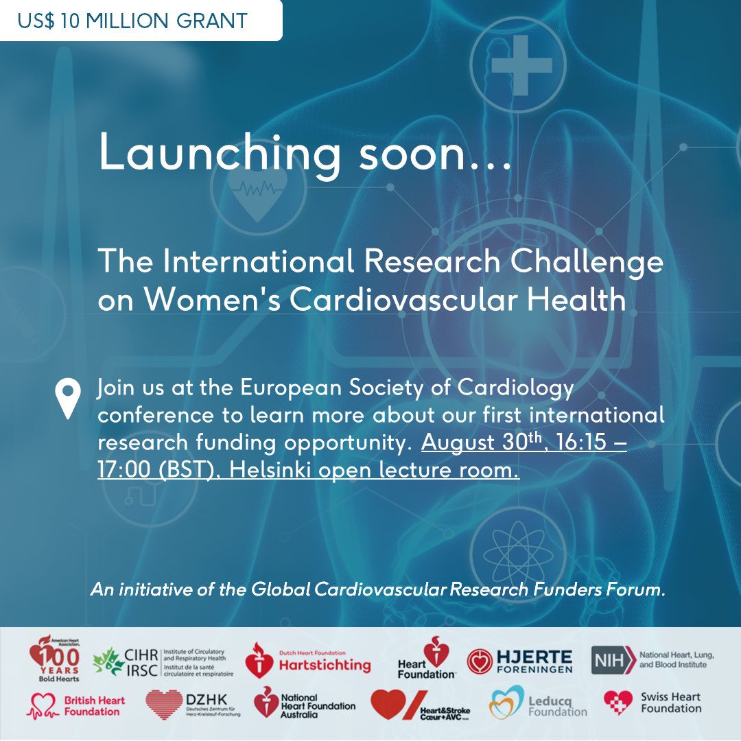 Shout out 📣 to everybody interested in advancing cardiovascular research 🔬♥️

Join us for the #GCRFF session in the Helsinki room at the #ESCCongress2024 today at 16.15-17.00 to hear more about our first international research funding opportunity