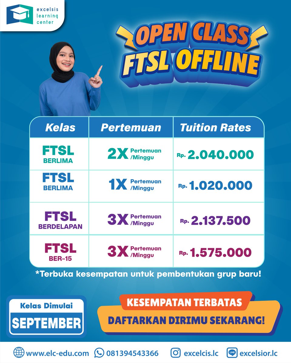 excelsislc's tweet image. 📢OPEN CLASS FTSL OFFLINE 📢

FTSL Ber-5 : 2.040.000 2X Meet/Minggu
FTSL Ber-5 : 1.020.000 1X Meet/Minggu
FTSL Ber-8 : 2.137.000 3X Meet/Minggu
FTSL Ber-15 : 1.575.000 3X Meet/Minggu

#institutteknologibandung #itb #tpbitb #bimbeltpb #bimbeltpbitb #ftsl #ftslitb
