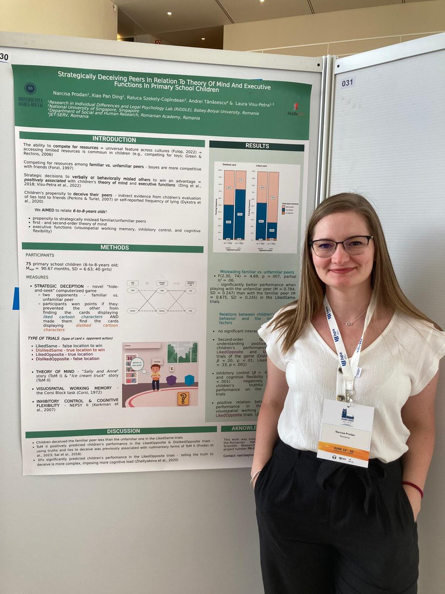 RiddleLab_UBB's tweet image. Dr. Narcisa Prodan presented the lab&apos;s projects on children&apos;s deception, parenting by lying &amp;amp; advanced theory of mind during 2 symposia &amp;amp; 1 poster presentation at the 27th Biennial Meeting of the International Society for the Study of Behavioural Development-ISSBD in July @Lisbon