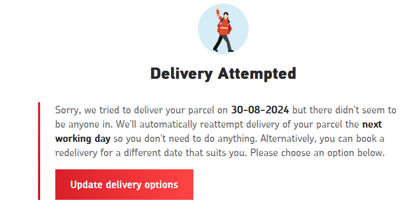 andydane's tweet photo. @RoyalMail Don't send emails like this when there are 3 people in the house, I work from home, have 2 cameras and a doorbell that rings on 2 phones and multiple rooms in the house.  Pretty sure from that you didnt try and deliver today. https://t.co/QxjUmavZYV