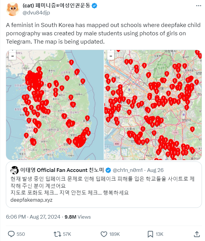 YearOfTheKraken's tweet photo. Digital Sex Crimes: The Dystopian Reality of South Korean Society

South Korea is currently suffering an epidemic of sex crimes involving spy cam, deepfakes and social media platforms such as Telegram.

A short thread here detailing the extent and magnitude of the problem 🧵