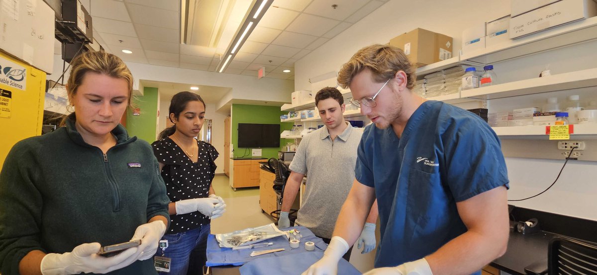 KatieRHixon's tweet photo. We have made it to DAY 5: 2024 @HixonLab Camp hosted by Peter Bertone! Peter, leader of our in vivo studies, has done a fantastic job getting our bone healing models up and running! Today he is training the group on handling, surgery, and imaging techniques. What a week! 🥼 https://t.co/vHP9NFe1EM