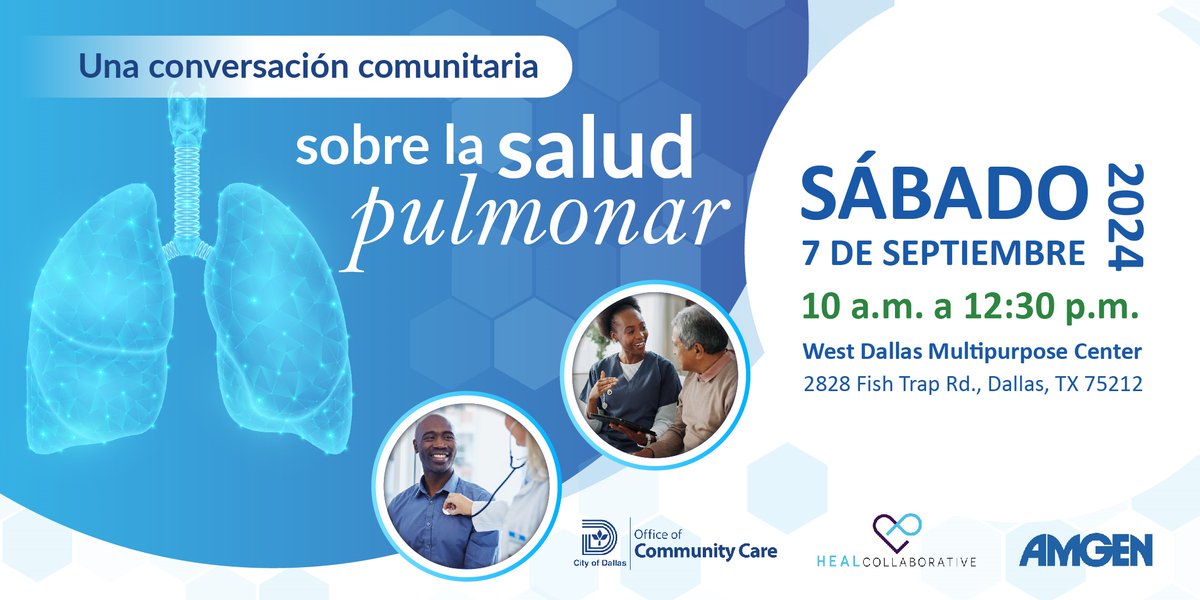 codwdmc's tweet photo. La salud pulmonar es muy importante únase a nosotros en un evento informativo dedicado a la salud pulmonar el sábado 7 de septiembre de 10 a. m. a 12:30 p. m. en el Centro multipropósito de West Dallas https://t.co/RRGyubZCf2