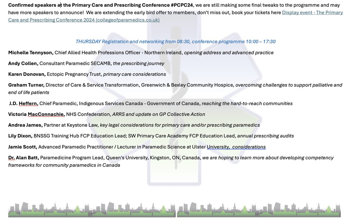 helenbeau1's tweet photo. Draft speaker programme, finalised doc to be added to @ParamedicsUK webpages over the next few days. 
Pls repost. https://t.co/fUJp0jCexT