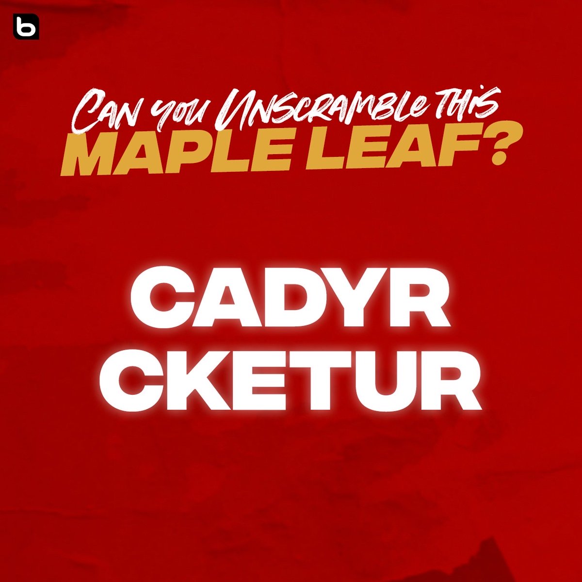 🚨🏒 BODOG SCRAMBLE! 

Un-scramble these letters to reveal a Maple Leafs fan favourite!

🔁 and drop your guess below for a shot at $25!

#BodogGiveaway #BodogBonus 

*Must be 🇨🇦 and 18+ 
All terms and conditions can be found here: bit.ly/BodogTC