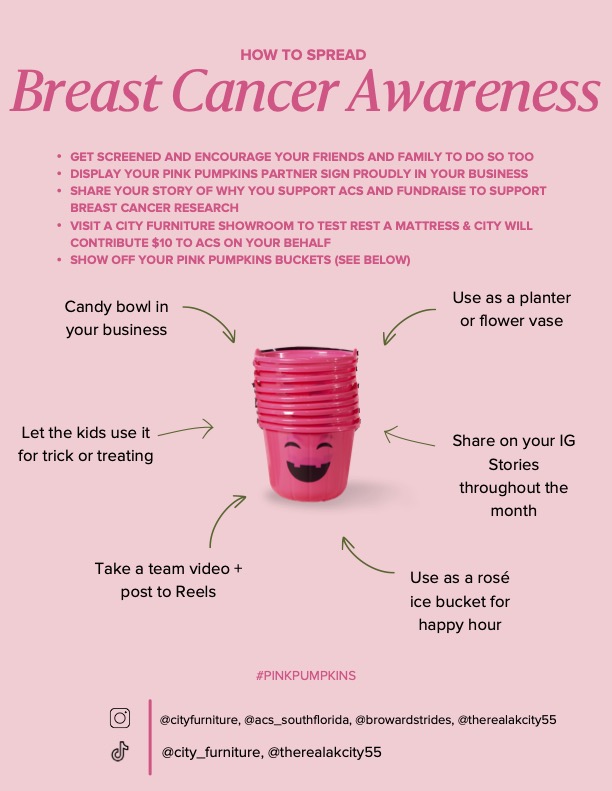 TampaHasSwagger's tweet photo. π Join @CityFurniture's Pink Pumpkins Campaign this Breast Cancer Awareness Month! Engage your team & raise vital awareness for breast cancer. Let's make a difference together! #PinkPumpkins #BreastCancerAwareness https://t.co/BjJQdKgPTK