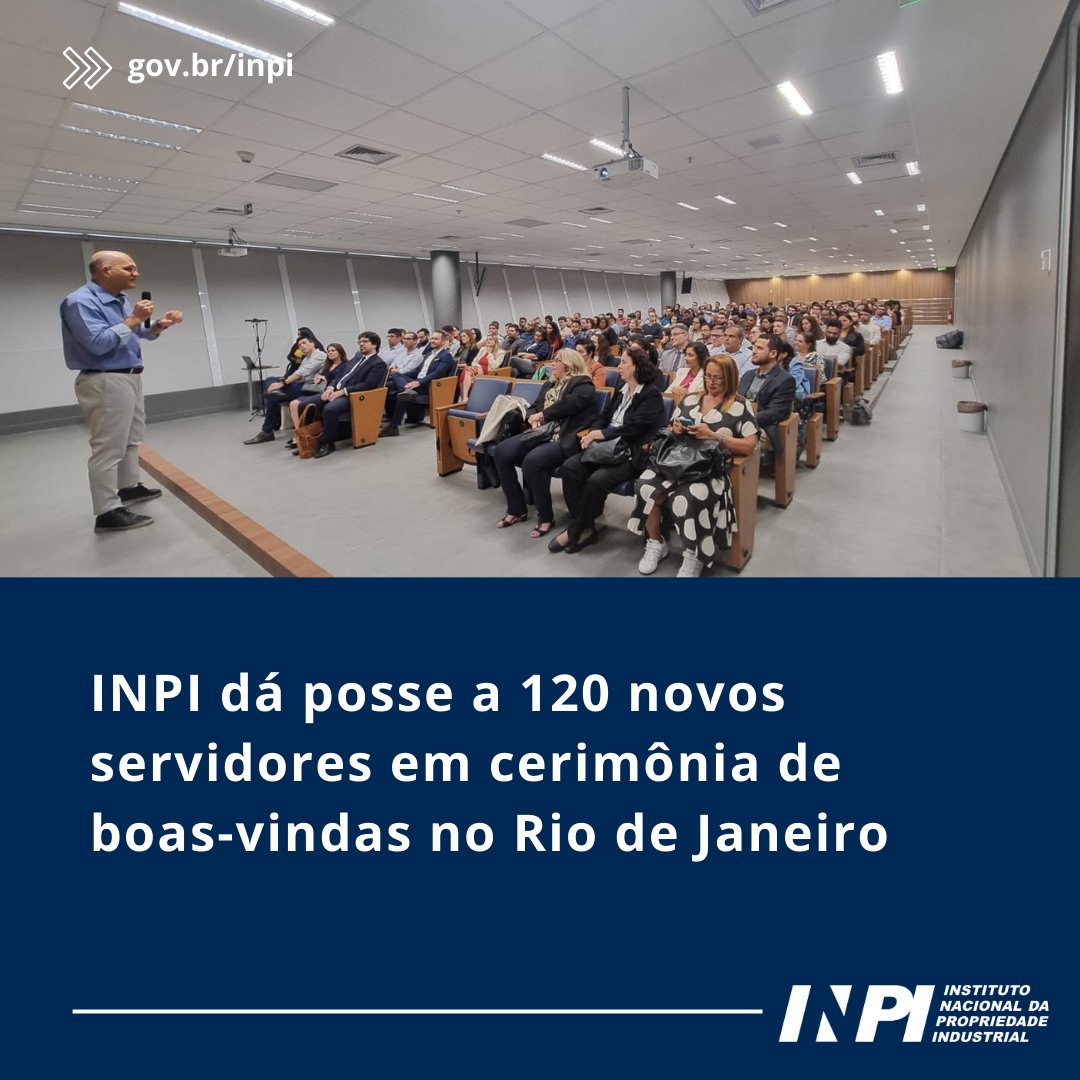 Uma solenidade de boas-vindas, realizada no dia 30 de agosto, no Rio de Janeiro, marcou a posse de 120 novos servidores do INPI. São 40 pesquisadores, 40 tecnologistas e 40 analistas, que foram aprovados em concurso público.