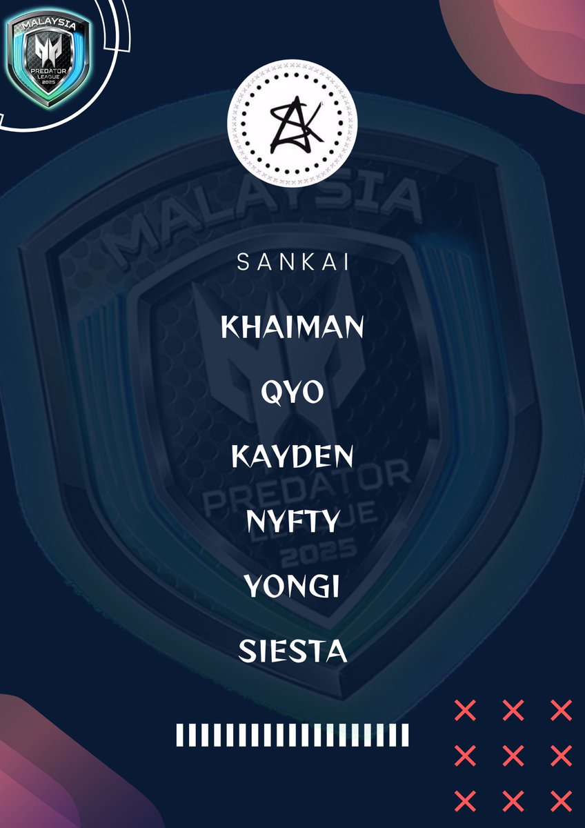 SANKAI_MY's tweet photo. We’re back with some new faces!

We will be competing Predator League 2025 Malaysia Qualifier!

@KhaimaNNNN 
@qyoooooooo 
@HaidiKayden 
@_creeemy 
@yongiisme 
@Siestaaaa_0 

Wish us luck!
#SK1OnTop https://t.co/5ho9VKloxb