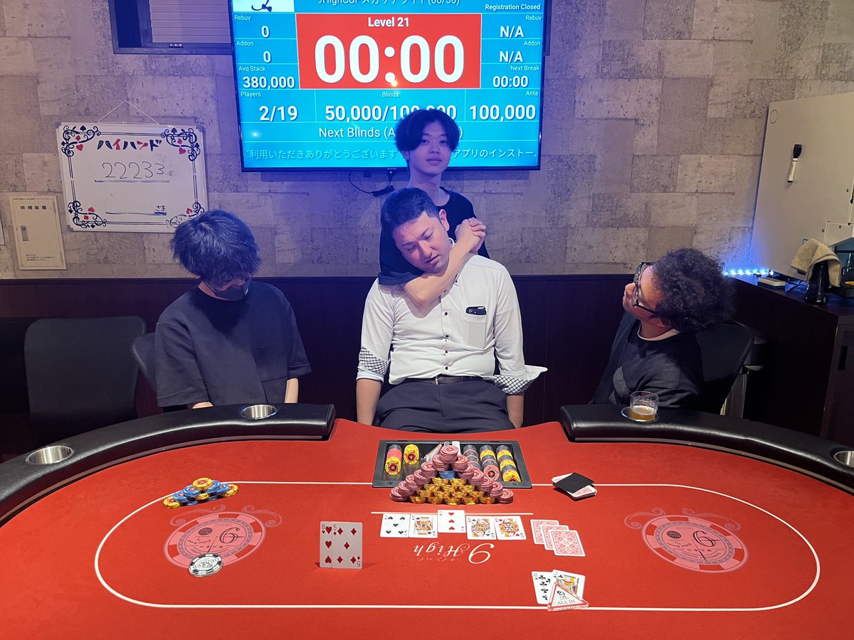 9high_niigata's tweet image. 【🃏トーナメント結果🃏】

本日の 
【9High Cupメガサテライト】の入賞者は…‼️

🏆優勝🏆

  ふうた様

準優勝 おでん 様
3位 haijimon 様
4位 ハゲーノアルパチーノ 様
5位 ヤマ 様

権利+NHP獲得おめでとうございます㊗️🎉

 #9high新潟  #ポーカー #9HighCUP
 #テキサスホールデム