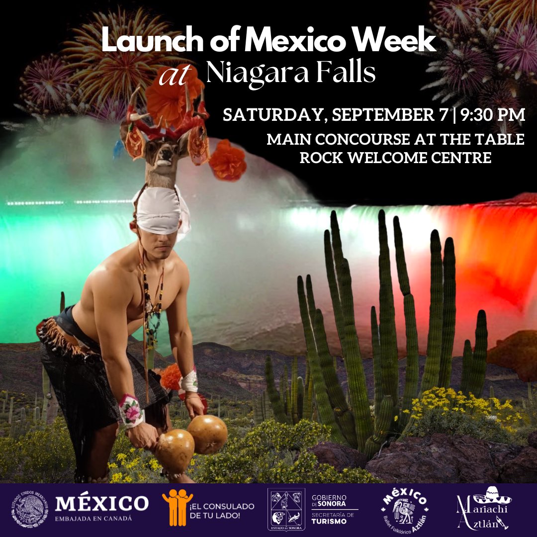 🎉🇲🇽 Get ready for a magical night in Niagara Falls! This September 7th at 9:30 PM, we will kick off the Week of Mexico in Canada with vibrant music and a spectacular atmosphere. Don’t miss this amazing Mexican fiesta under the stars! 🌟