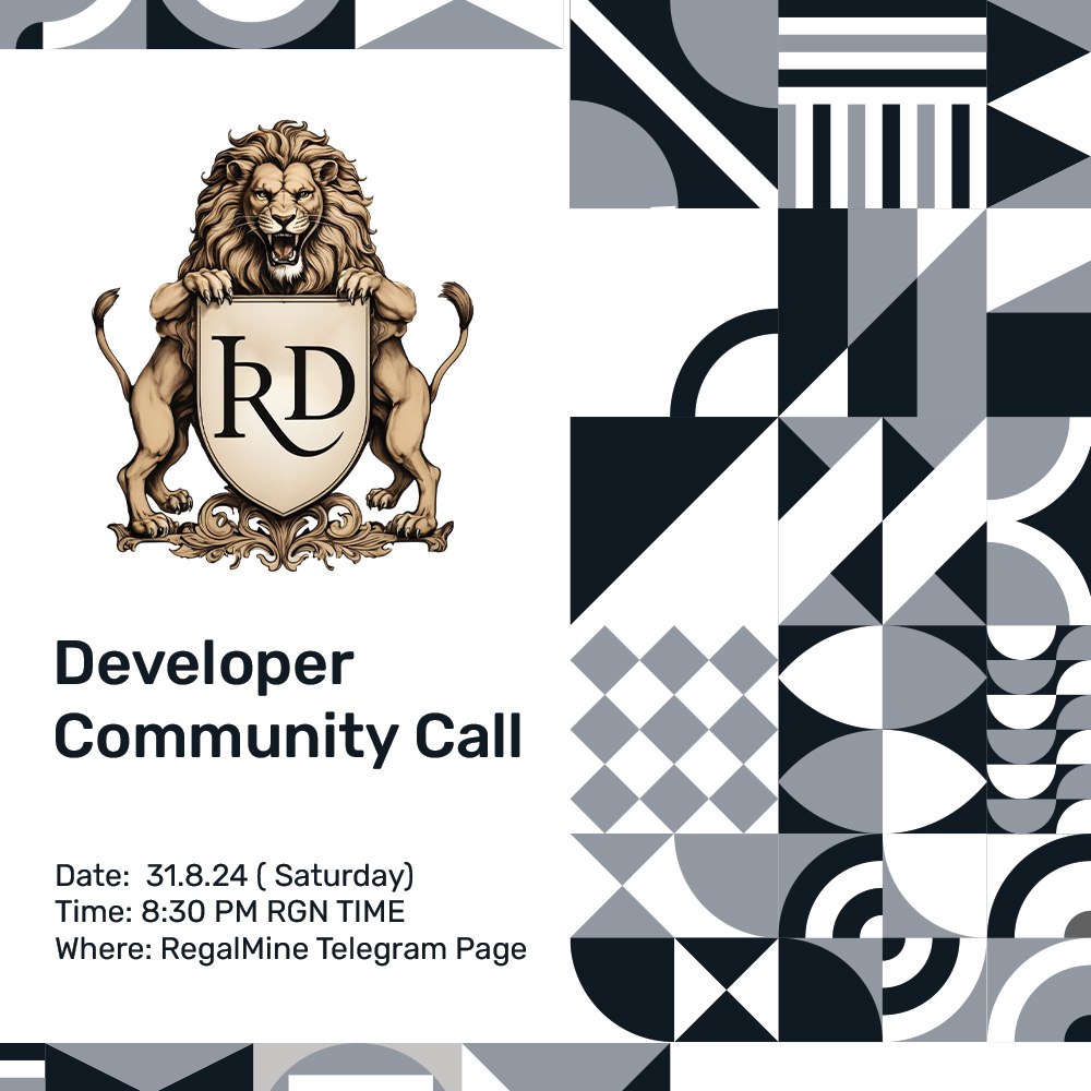 Regal_Mine's tweet photo. 🚀 Exciting Announcement! 🚀

Join us for our Community Call on Telegram to hear all about our latest Beta Testers updates and project news! 🗣️

📅 Date: 31.8.24 ( Saturday)
🕒 Time: 8:30 PM RGN TIME
📍 Where: RegalMine Telegram Page

Be there to get the inside scoop and ask your questions. See you there!

#RegalMine #RoyalDao #RWA