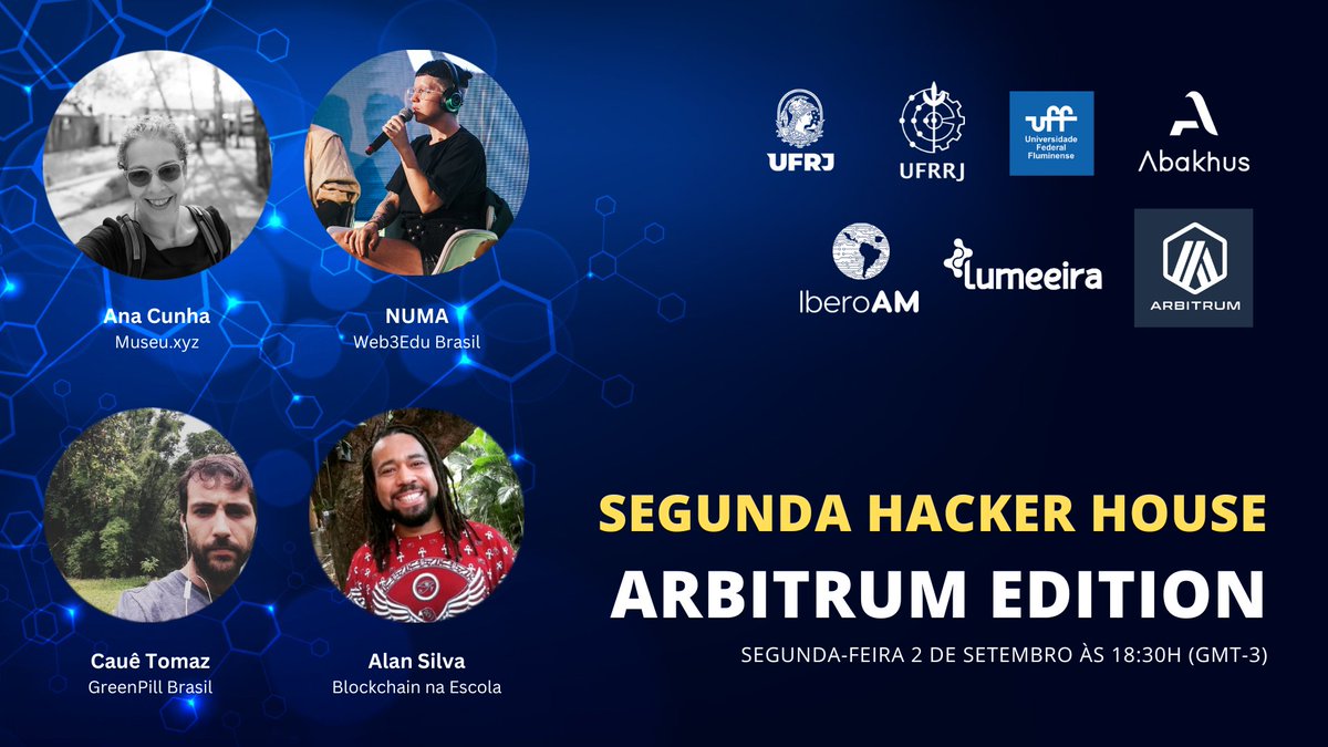 Papo com as comunidades <a href="/museuXYZ/">museu.xyz</a>, <a href="/web3edubrasil/">Web3EduBrasil</a>, <a href="/greenpillbrasil/">Greenpill Brasil - Live on GG23 Regen Coordination</a> e <a href="/BlckNaEscola/">Blockchain Na Escola</a> no contexto da Hacker House (<a href="/arbitrum/">Arbitrum</a> edition). Na segunda 02/09 às 18:30h pelo YT:

youtube.com/live/f1lbRRjA7…

Link para inscrição na Hacker House:

lu.ma/z1kaje11