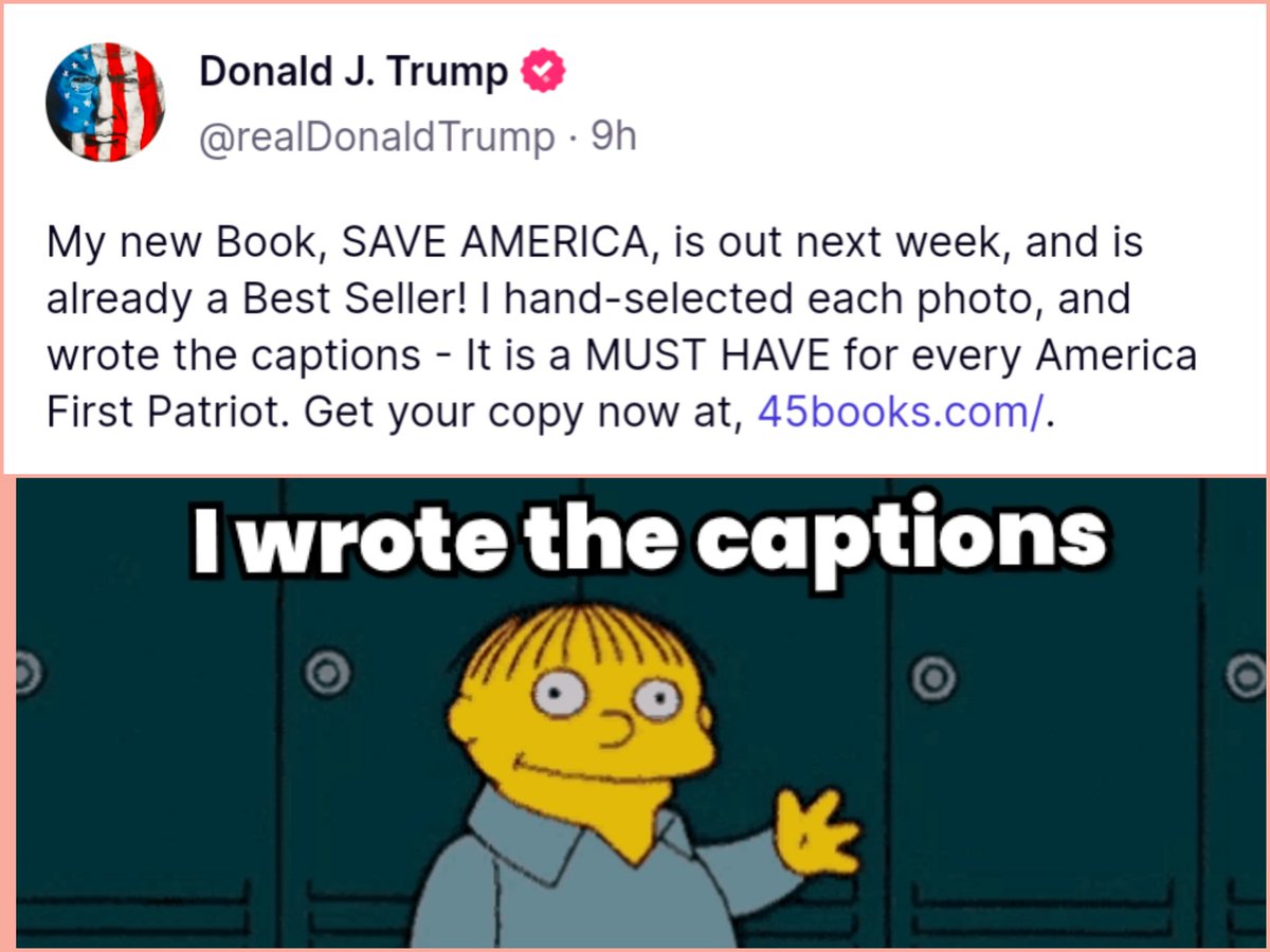 Donald Trump trying to promote his new Save America book, but has some Ralph Wiggum energy 🤣🤣 #TrumpWiggum