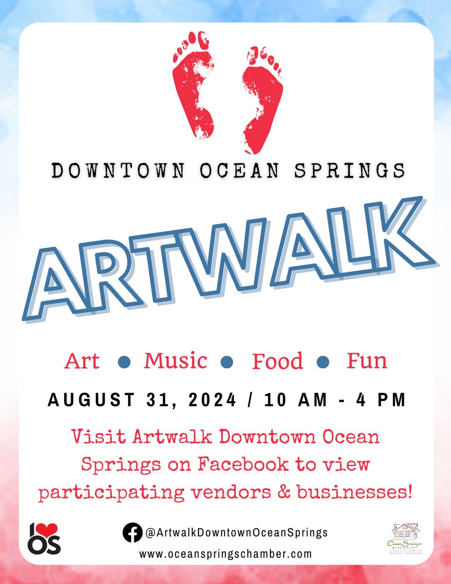 Artwalk happening tomorrow, Saturday, August 31st from 10-4p in Downtown Ocean Springs!