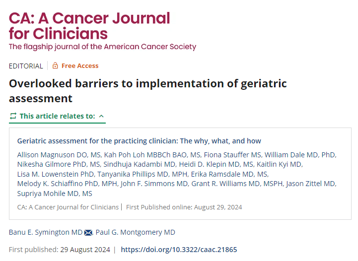 CACancerJournal's tweet photo. To improve #GeriatricAssessment use in oncology, educating oncologists and simplifying the tool isn't enough. @BanuSymington stresses the need to support under-resourced practices, especially in rural areas, to implement GA-based changes.

https://t.co/kOzH0d5xID

@oncoalert https://t.co/fOKQvOJnGR