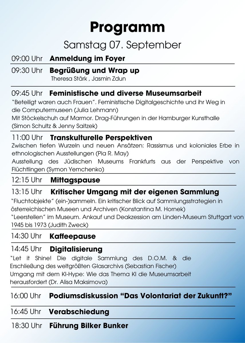 Letzte Chance!
Nur noch bis einschließlich Samstag 31. .8.2024 kann man sich zum Symposium "Future Lab: MUSEUM" anmelden.
Wann: 6.-7.9.2024
Wo: Haus der Universität, Schadowplatz 14 in Düsseldorf
Zur Anmeldung:
eventbrite.de/e/future-lab-m…
#symposium #duesseldorf #FutureLab