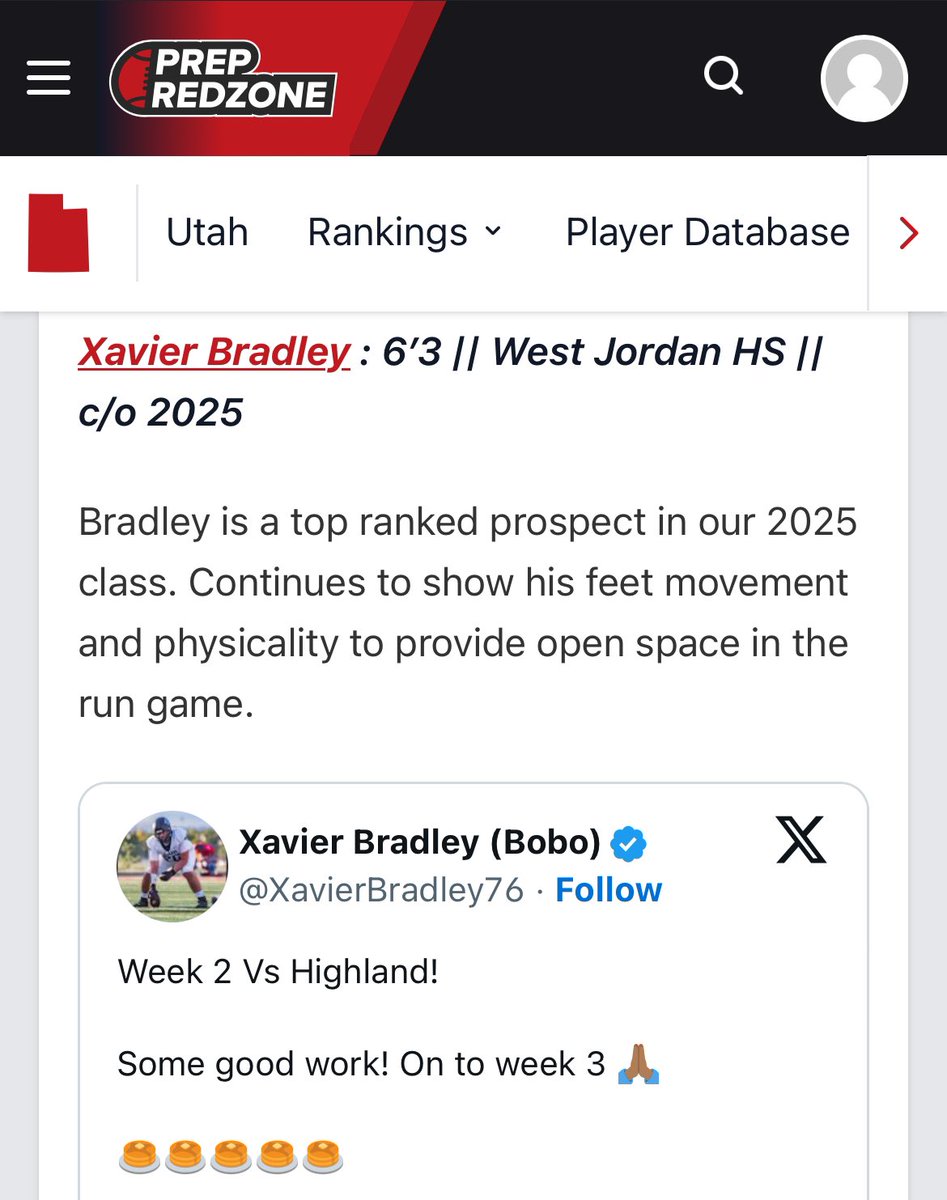 Xavier Bradley (Bobo) (@xavierbradley76) on Twitter photo Thank you for the write up <a href="/PrepRedzone/">Prep Redzone 🏈</a> <a href="/LawrenceSanft/">Lawrence Sanft</a> 🙏🏾
Grind continues tonight ! 🔵
<a href="/OFFA_Academy/">OFFA Academy</a> <a href="/frontfiveOL/">Front Five Training</a> <a href="/Tana_Vea/">Tana J. Vea</a> <a href="/BlairAngulo/">Blair Angulo</a> <a href="/BrandonHuffman/">Brandon Huffman</a> <a href="/Coach_Odom/">Barry Odom</a> <a href="/kanuch78/">Powerhouse Training - UT</a> <a href="/CoachHulk54/">Coach Hulk</a> @flcfootball <a href="/Coach_JHughes/">John Hughes</a> @evanjohnsonu <a href="/CoachCiocci/">Steven Ciocci</a> <a href="/DjTialavea_86/">Coach D.J. Tialavea</a> @CBassett_USU Thank you for the write up <a href="/PrepRedzone/">Prep Redzone 🏈</a> <a href="/LawrenceSanft/">Lawrence Sanft</a> 🙏🏾
Grind continues tonight ! 🔵
<a href="/OFFA_Academy/">OFFA Academy</a> <a href="/frontfiveOL/">Front Five Training</a> <a href="/Tana_Vea/">Tana J. Vea</a> <a href="/BlairAngulo/">Blair Angulo</a> <a href="/BrandonHuffman/">Brandon Huffman</a> <a href="/Coach_Odom/">Barry Odom</a> <a href="/kanuch78/">Powerhouse Training - UT</a> <a href="/CoachHulk54/">Coach Hulk</a> @flcfootball <a href="/Coach_JHughes/">John Hughes</a> @evanjohnsonu <a href="/CoachCiocci/">Steven Ciocci</a> <a href="/DjTialavea_86/">Coach D.J. Tialavea</a> @CBassett_USU